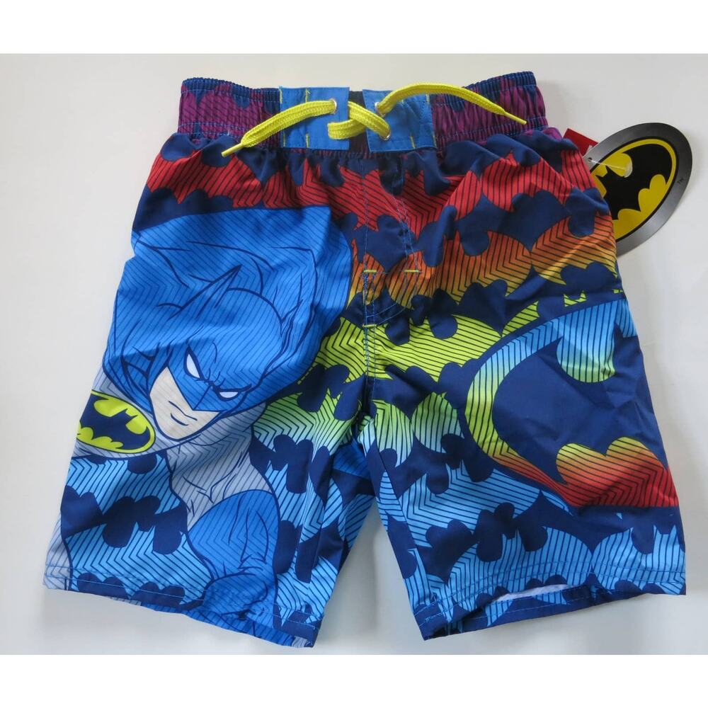 BATMAN *NWT* Bathing Suit Swimming Trunks Shorts Size 4 Youth Lined Superhero